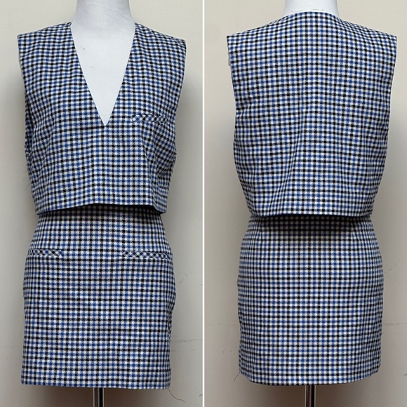 Zara Blue Plaid Sleeveless Crop Top and Mini Skirt Set Size XS/S - Picture 1 of 14